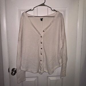 Waffle knit soft button down henley, oversized.